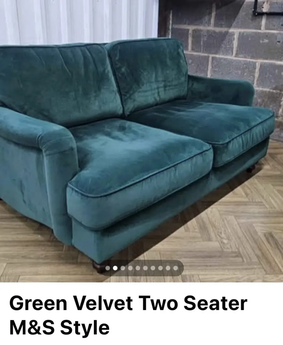 Green velvet 2 seater sofa