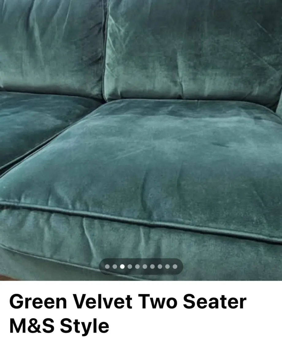 Green velvet 2 seater sofa