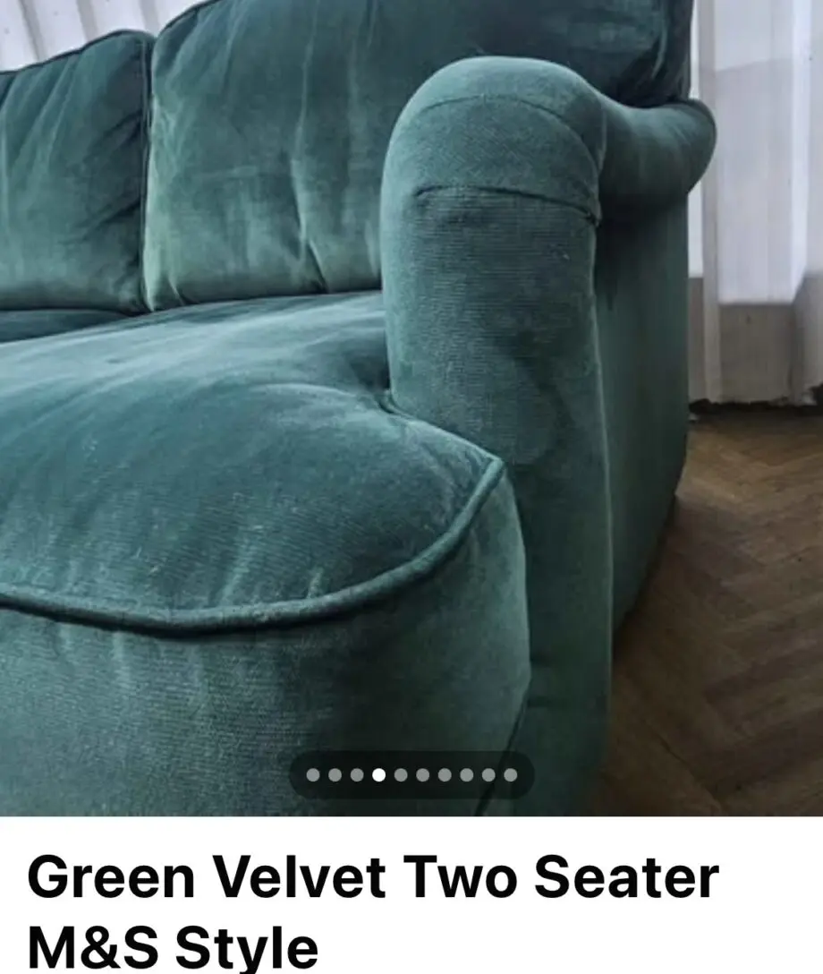 Green velvet 2 seater sofa