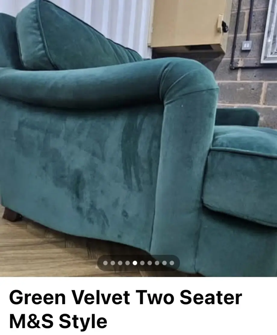 Green velvet 2 seater sofa