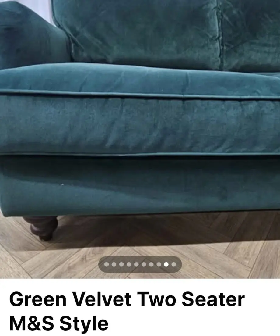 Green velvet 2 seater sofa