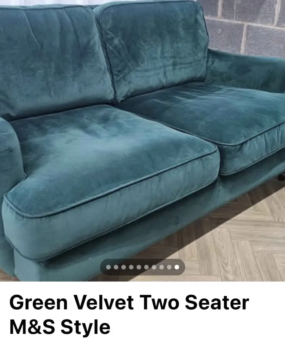 Green velvet 2 seater sofa
