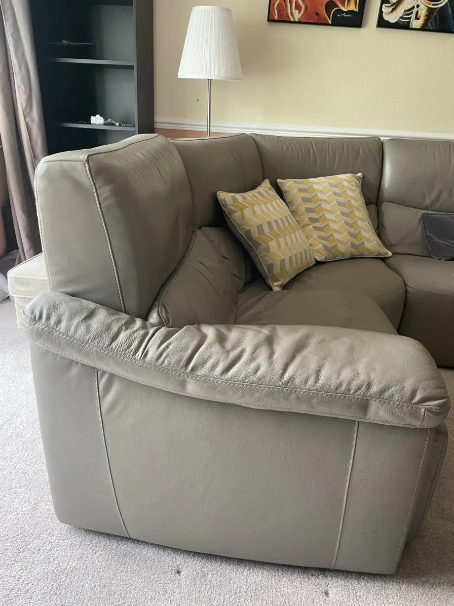 DFS Tripletta Premium Leather Grey Right-Hand Facing 2-Corner-1 Extra Large Sofa, with Powered Recline, Lumbar and Headrest.