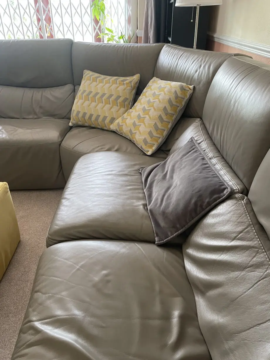 DFS Tripletta Premium Leather Grey Right-Hand Facing 2-Corner-1 Extra Large Sofa, with Powered Recline, Lumbar and Headrest.