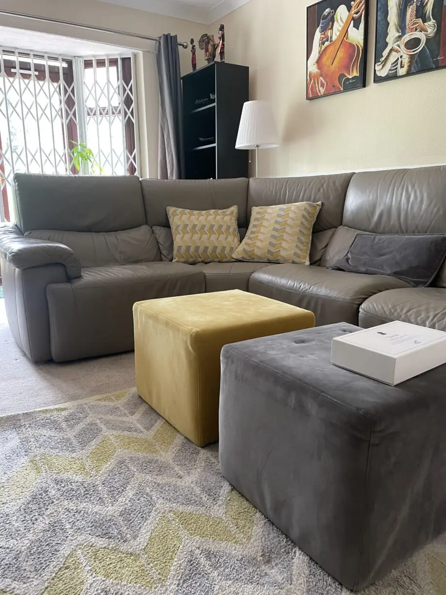 DFS Tripletta Premium Leather Grey Right-Hand Facing 2-Corner-1 Extra Large Sofa, with Powered Recline, Lumbar and Headrest.
