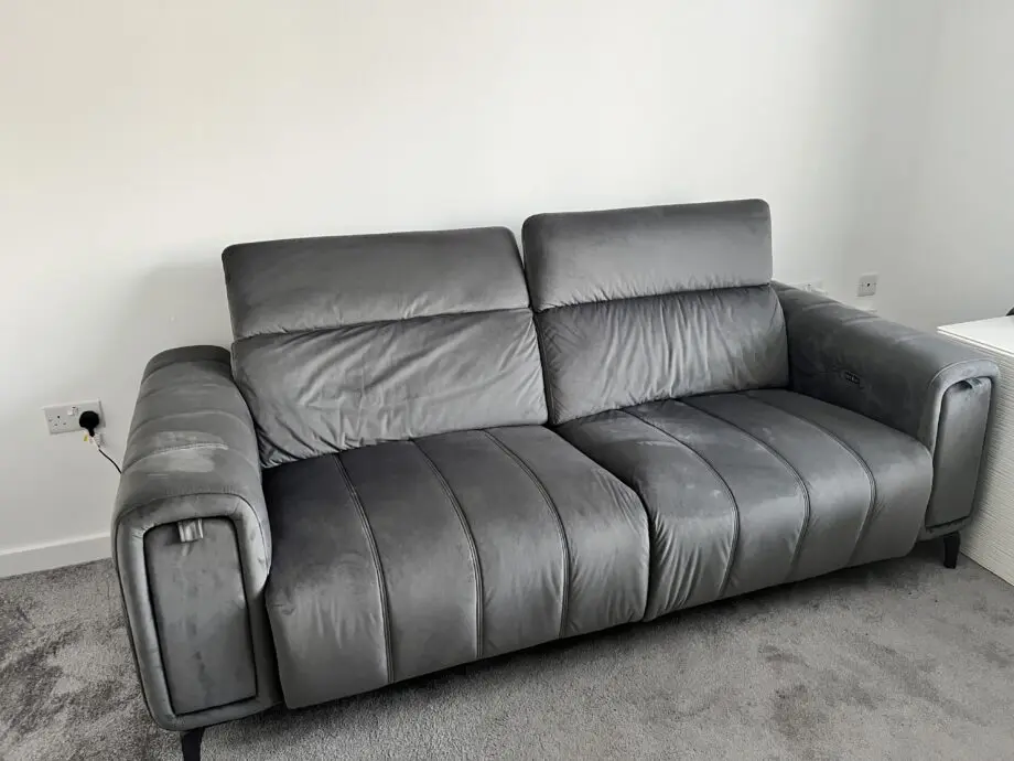 3 seater grey power recliner fabric sofa
