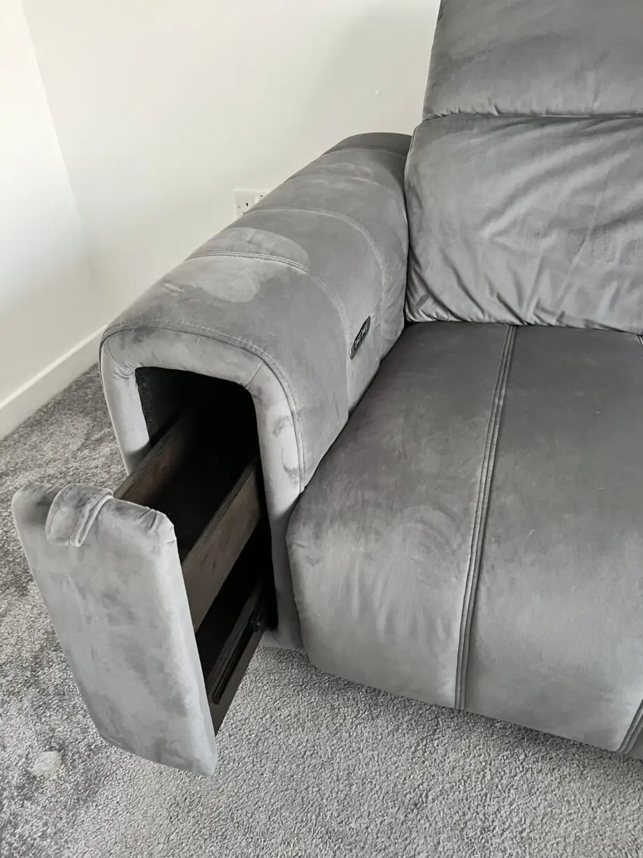 3 seater grey power recliner fabric sofa