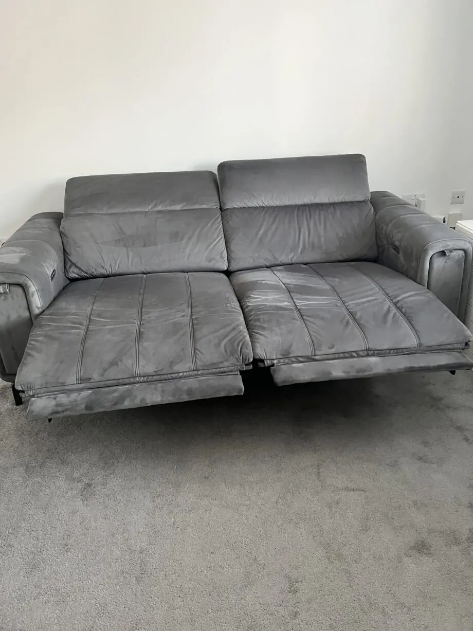 3 seater grey power recliner fabric sofa