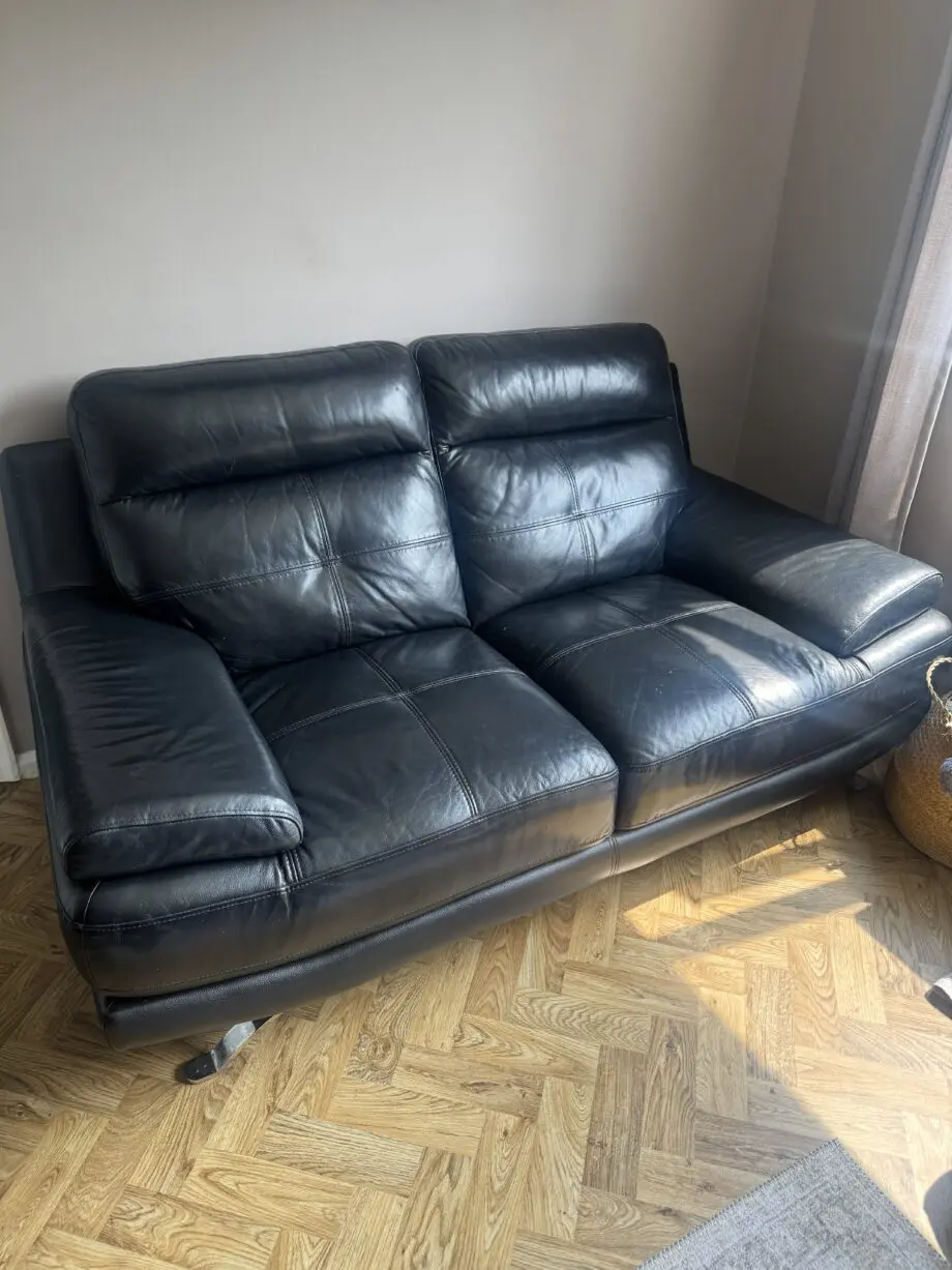 2 seater black leather sofa