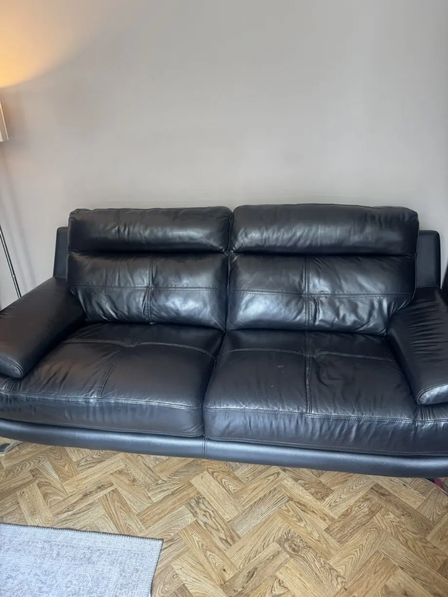 3 seater black leather sofa