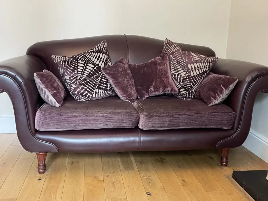 Bespoke aubergine leather sofa 2 seater