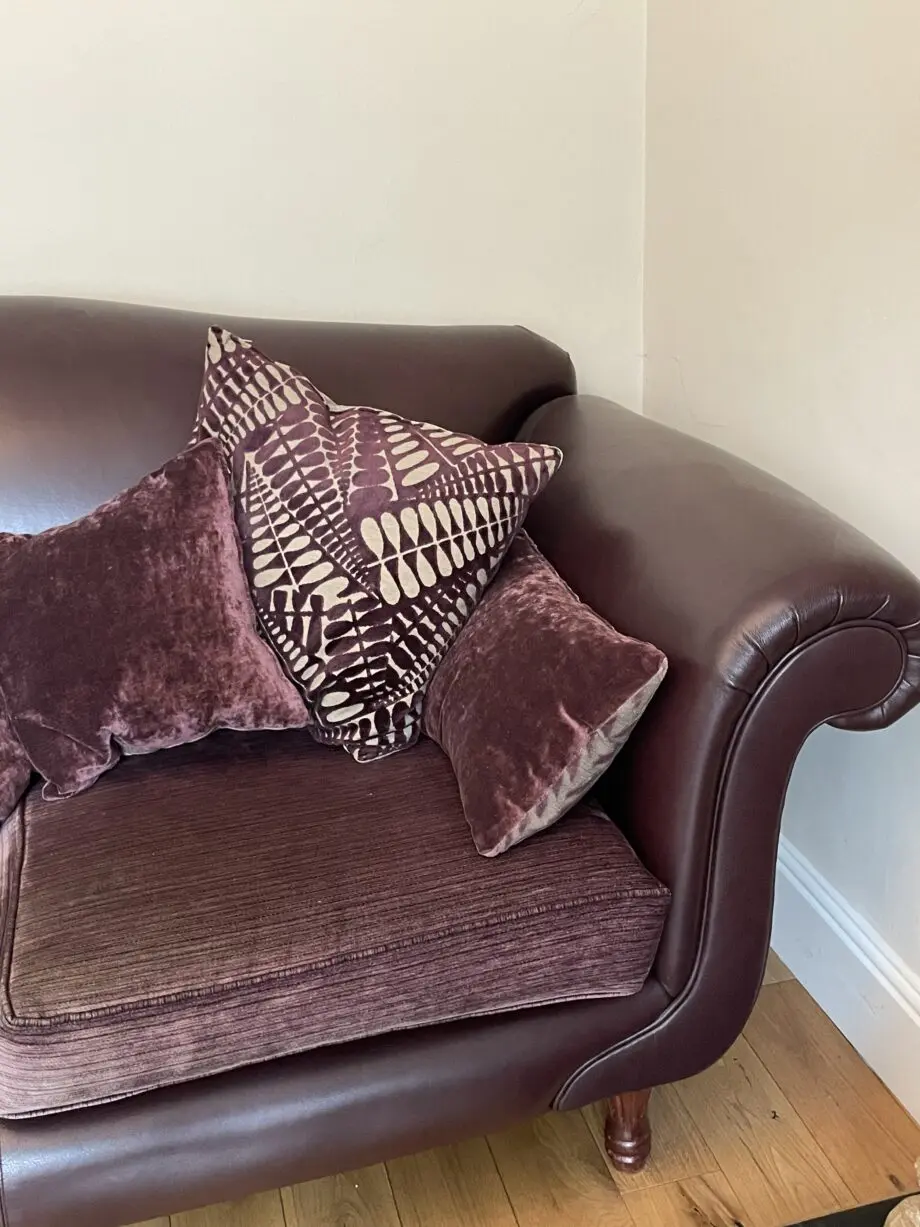 Bespoke aubergine leather sofa 2 seater