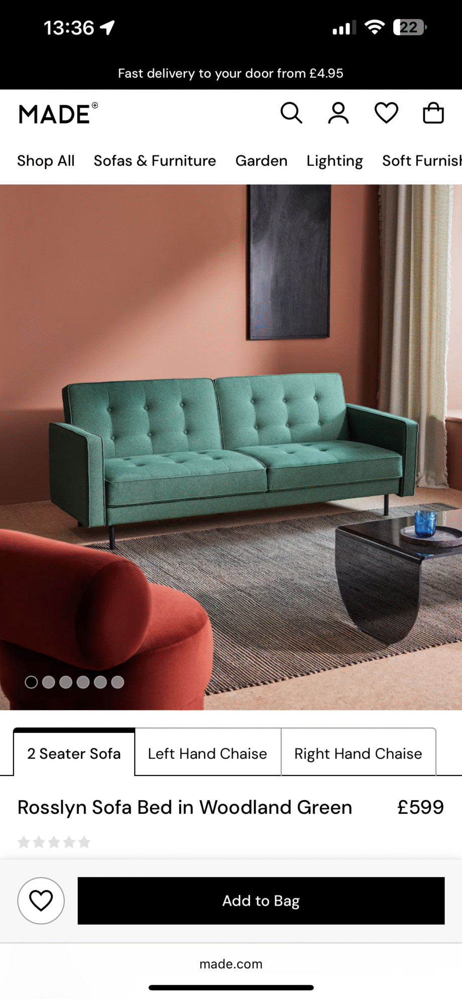 Made woodland green sofa bed