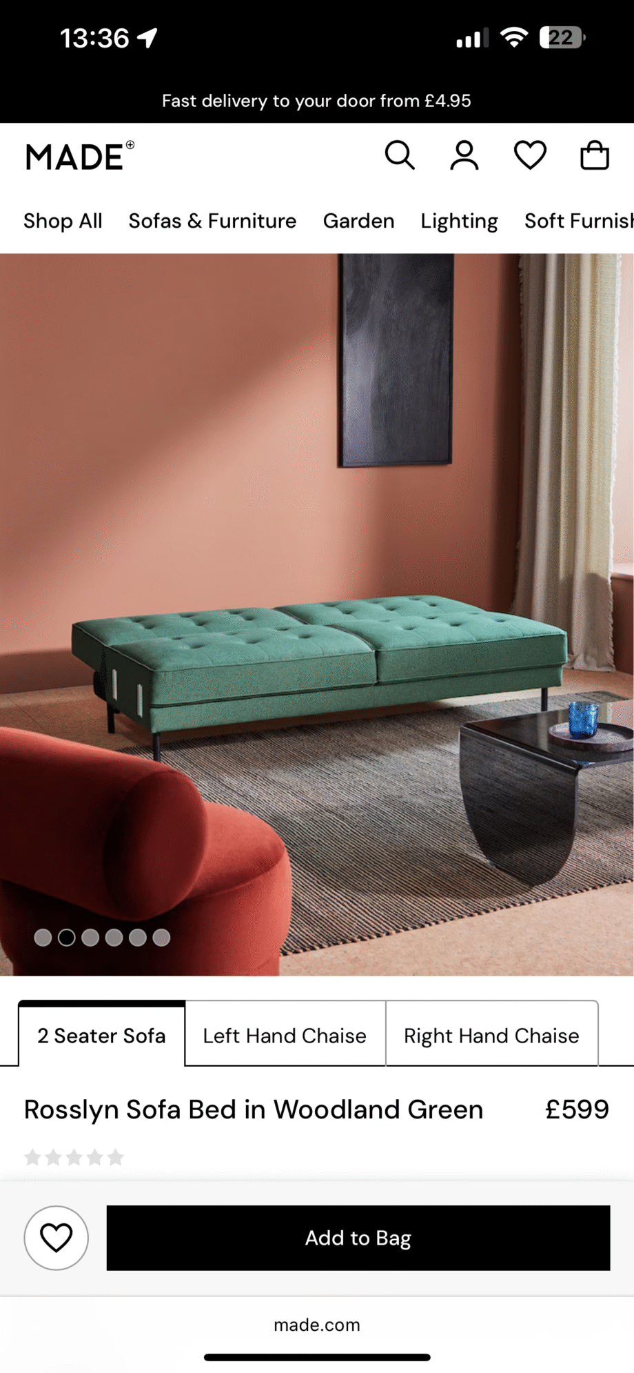Made woodland green sofa bed