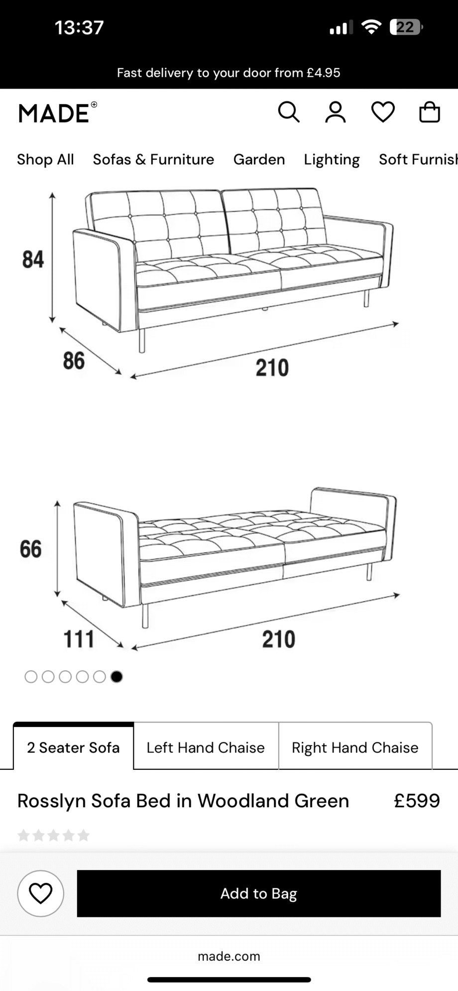 Made woodland green sofa bed