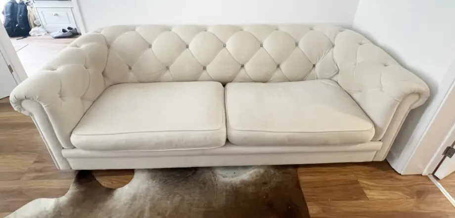 Chesterfield style. Patrick Three Seat in Shell Brushed Linen Cotton from Sofa.com