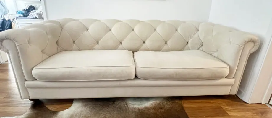 Chesterfield style. Patrick Three Seat in Shell Brushed Linen Cotton from Sofa.com