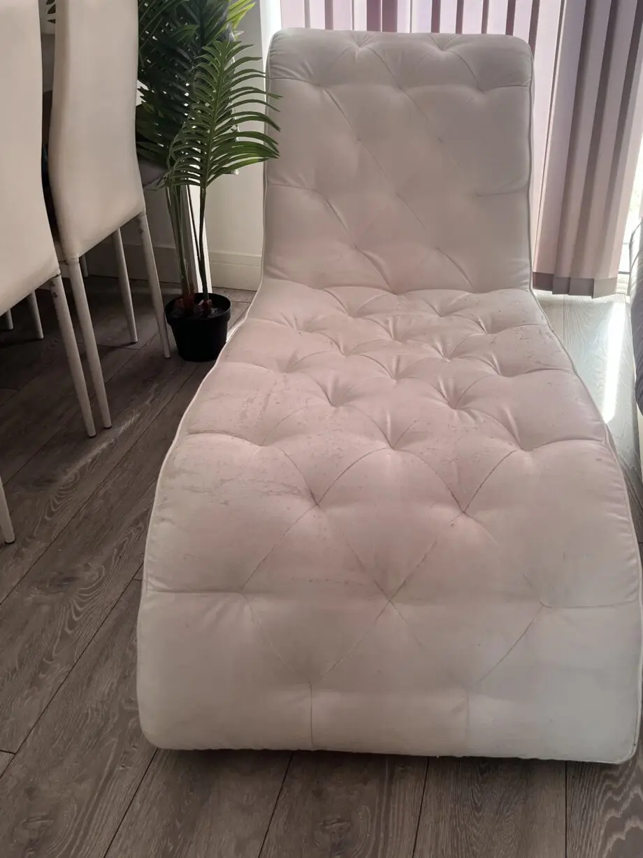 Vintage white leather chesterfield chaise lounge