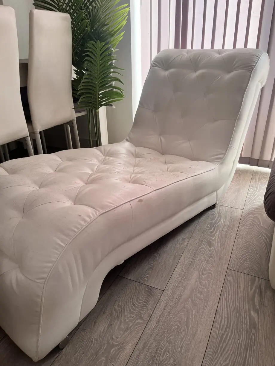 Vintage white leather chesterfield chaise lounge