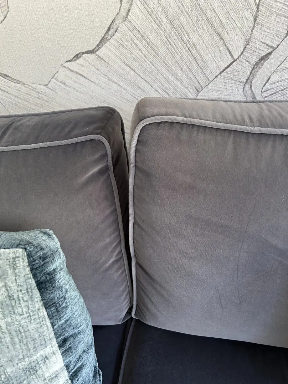 Bespoke Corner Sofa from Sofa and Chair Company in Charcoal Velvet with Contrast Piping