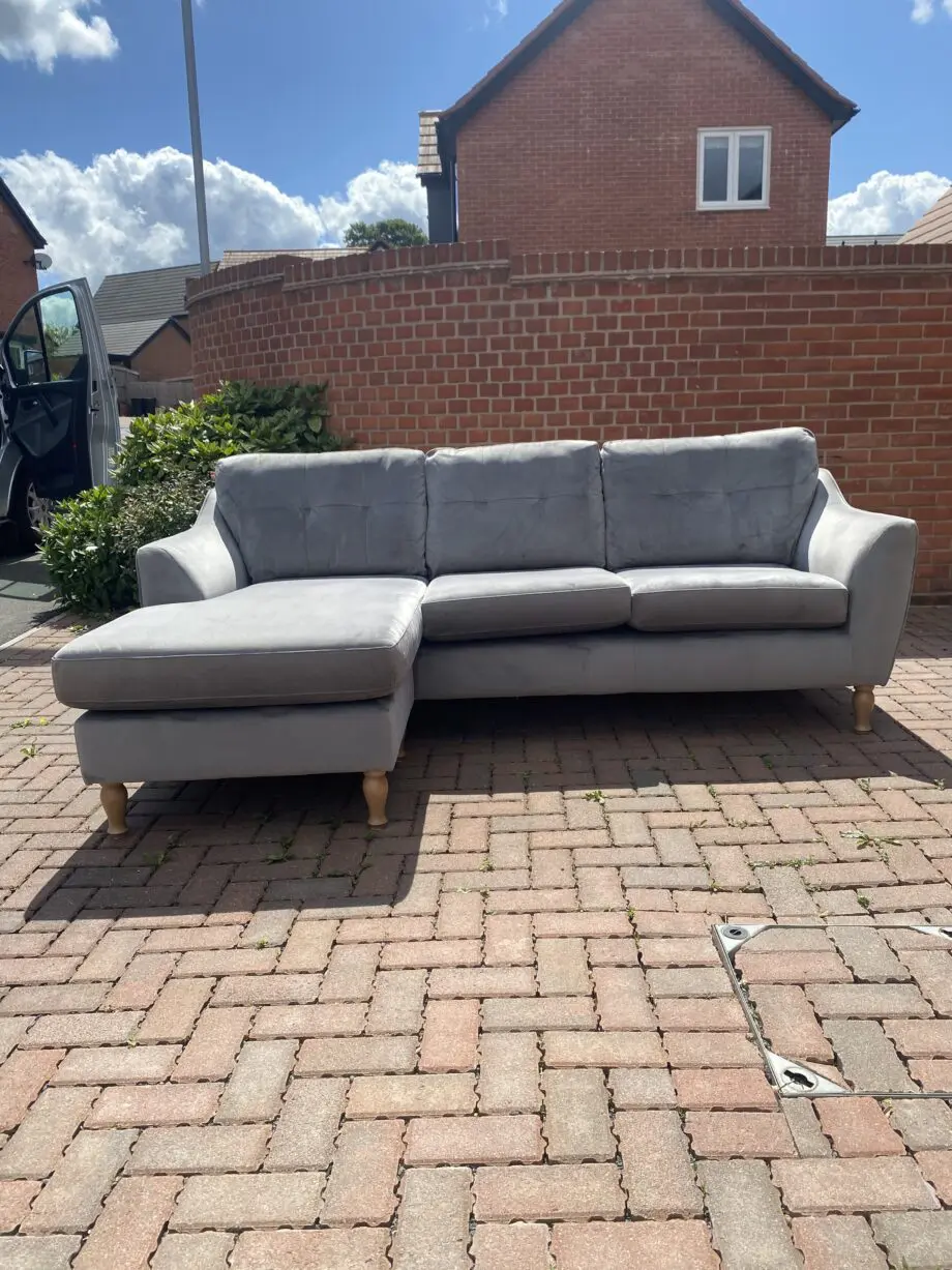 DFS Grey Velvet 3 Seater Sofa With Chaise