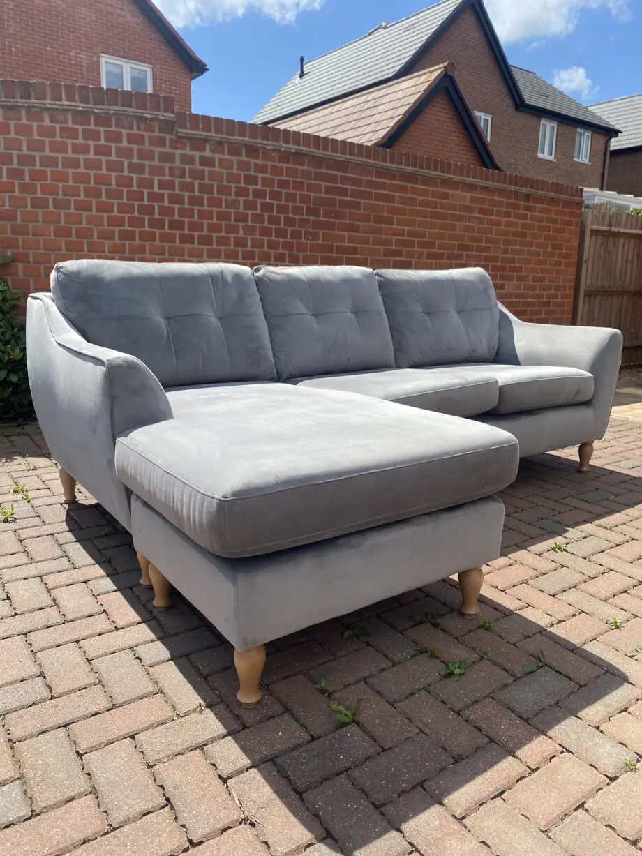 DFS Grey Velvet 3 Seater Sofa With Chaise