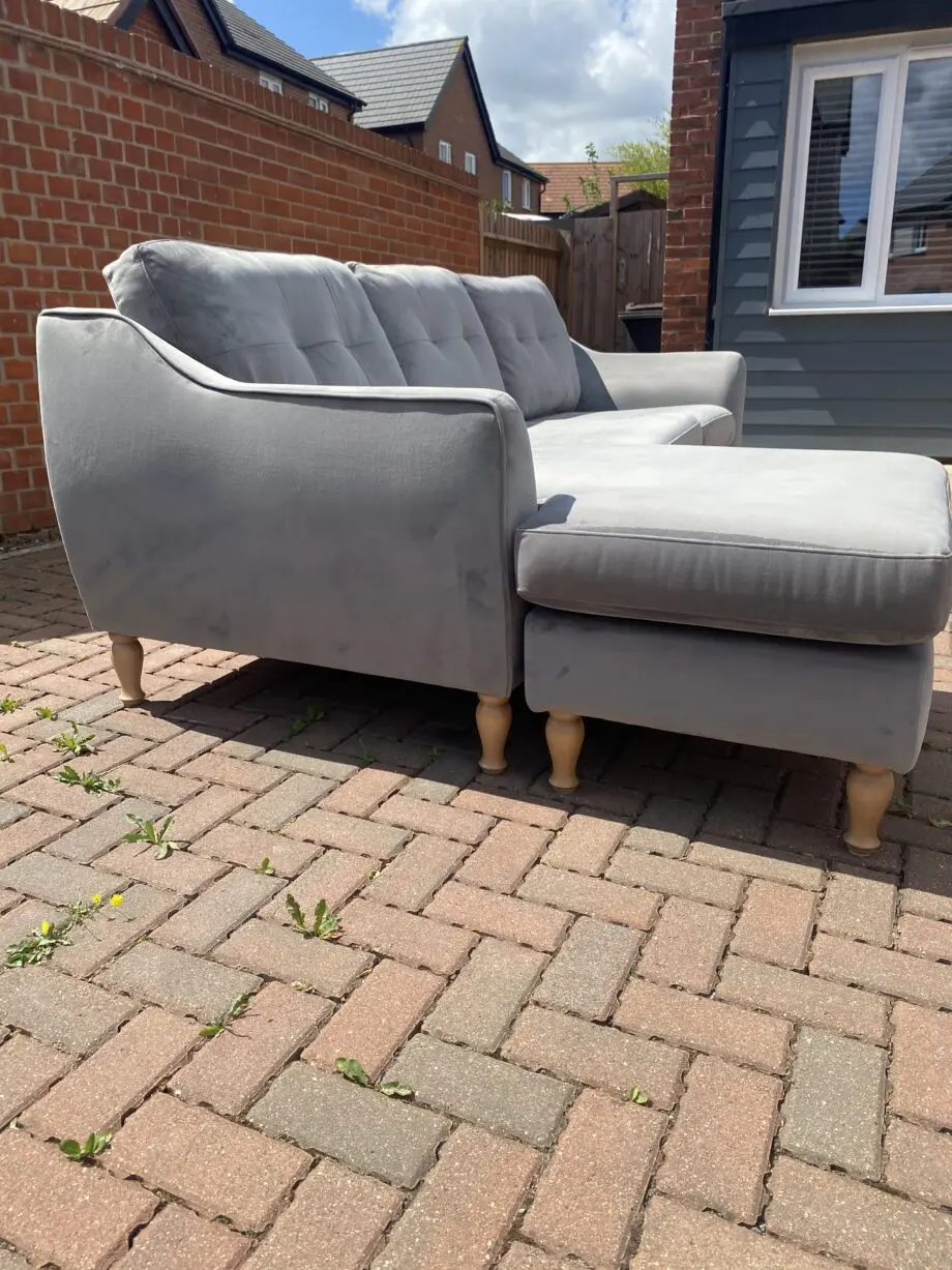 DFS Grey Velvet 3 Seater Sofa With Chaise