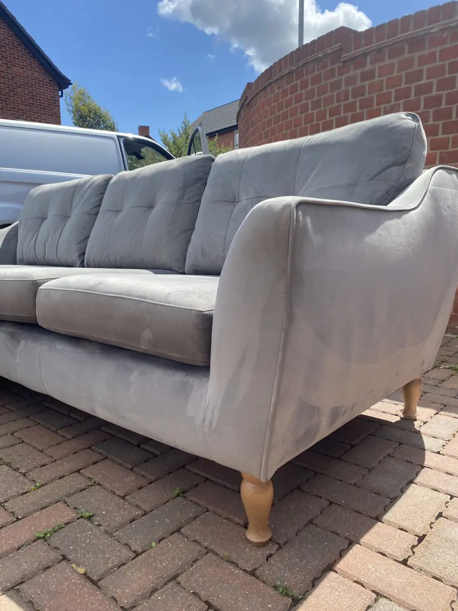 DFS Grey Velvet 3 Seater Sofa With Chaise