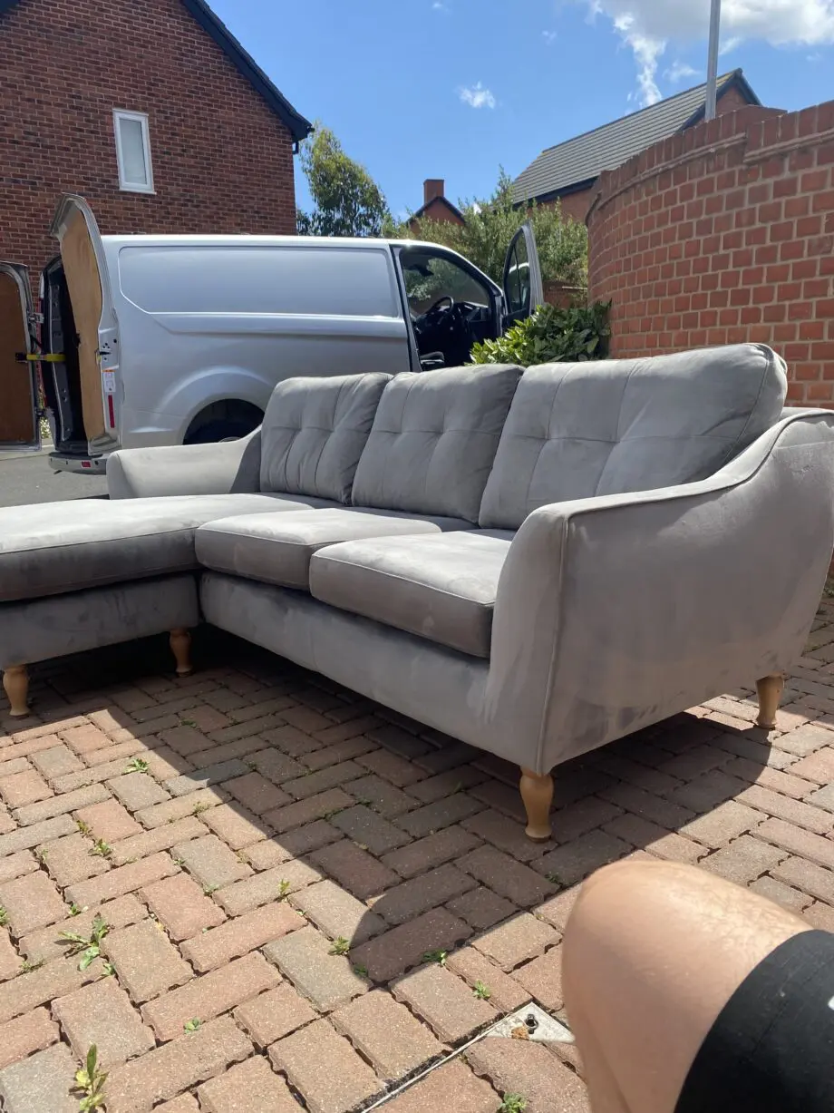 DFS Grey Velvet 3 Seater Sofa With Chaise