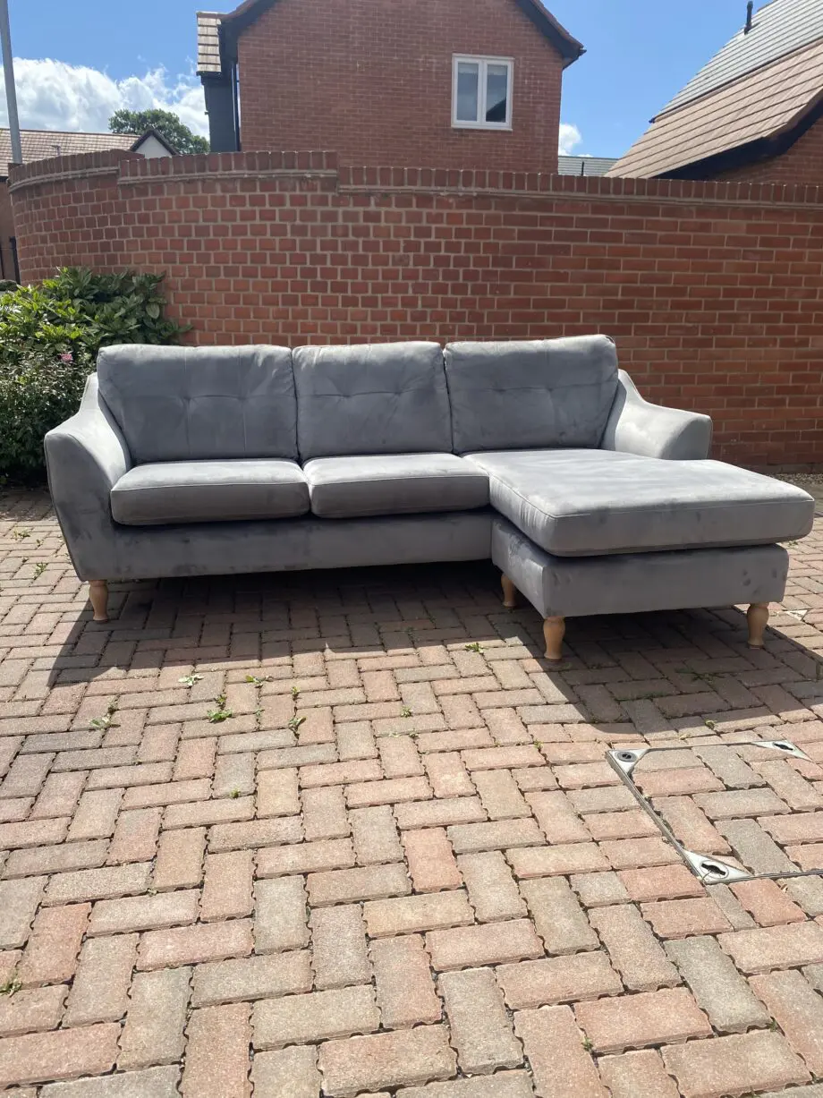 DFS Grey Velvet 3 Seater Sofa With Chaise
