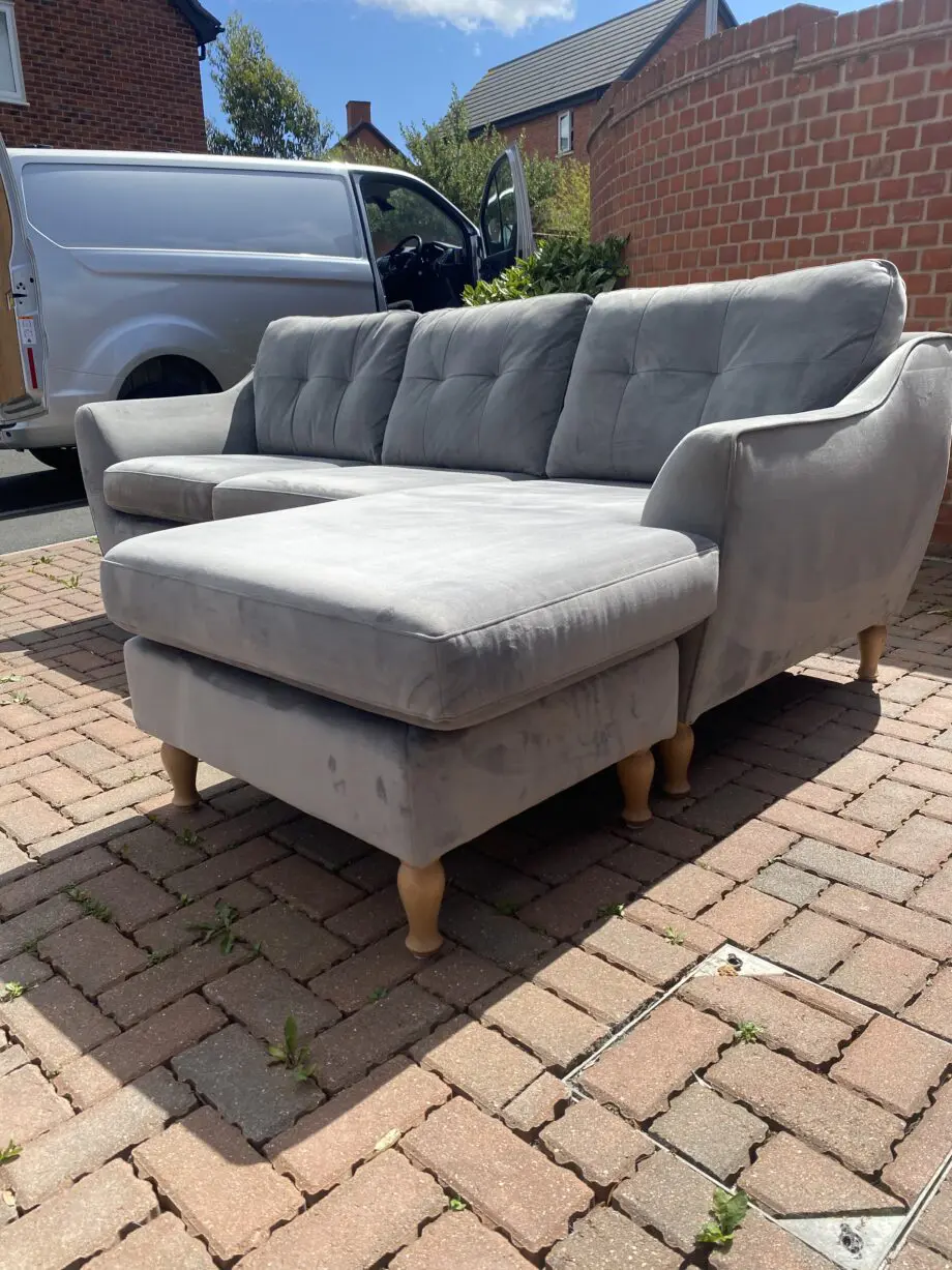 DFS Grey Velvet 3 Seater Sofa With Chaise