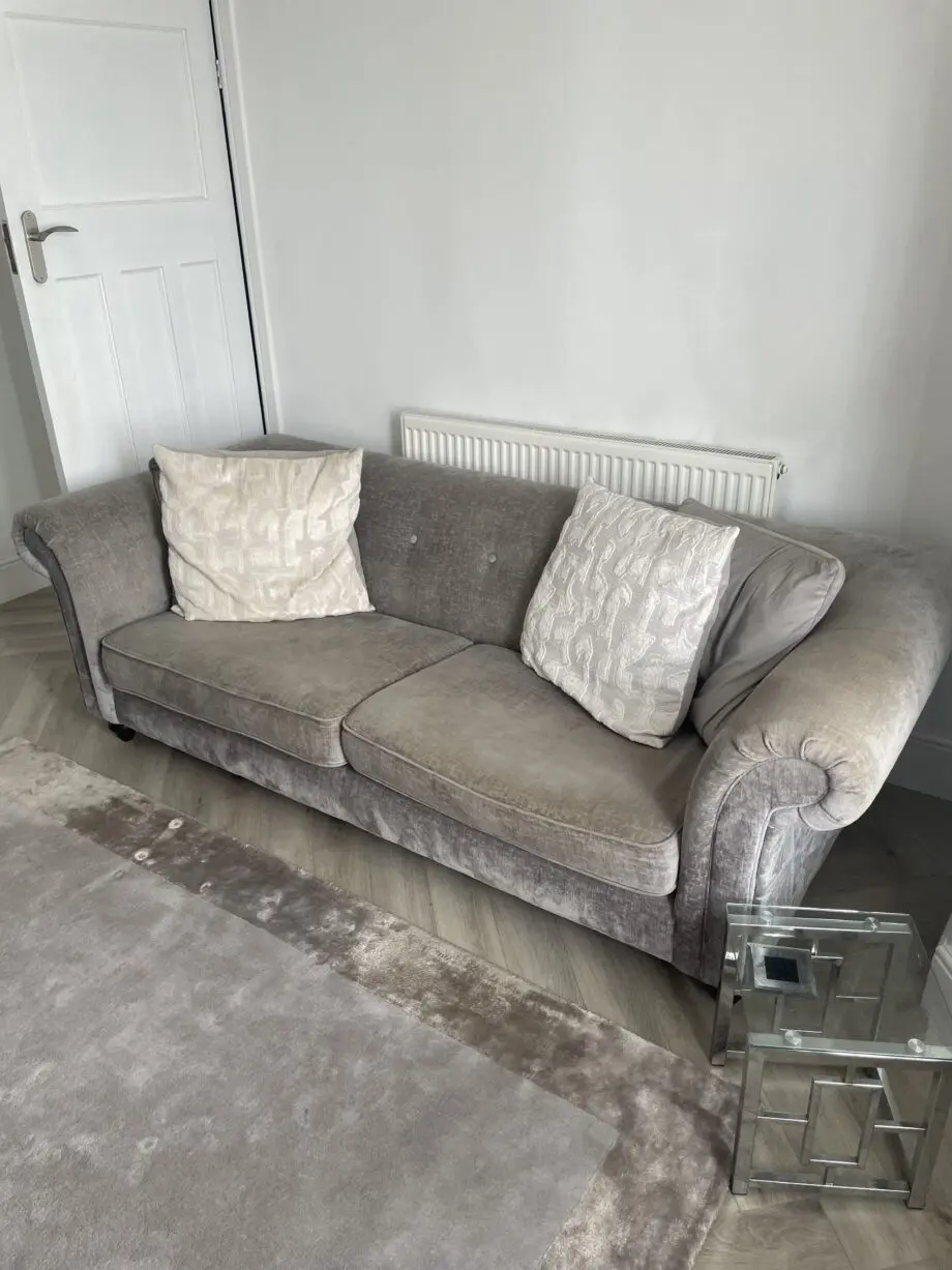 DFS rollback / chesterfield grey 3 seater and 2 seater sofas.