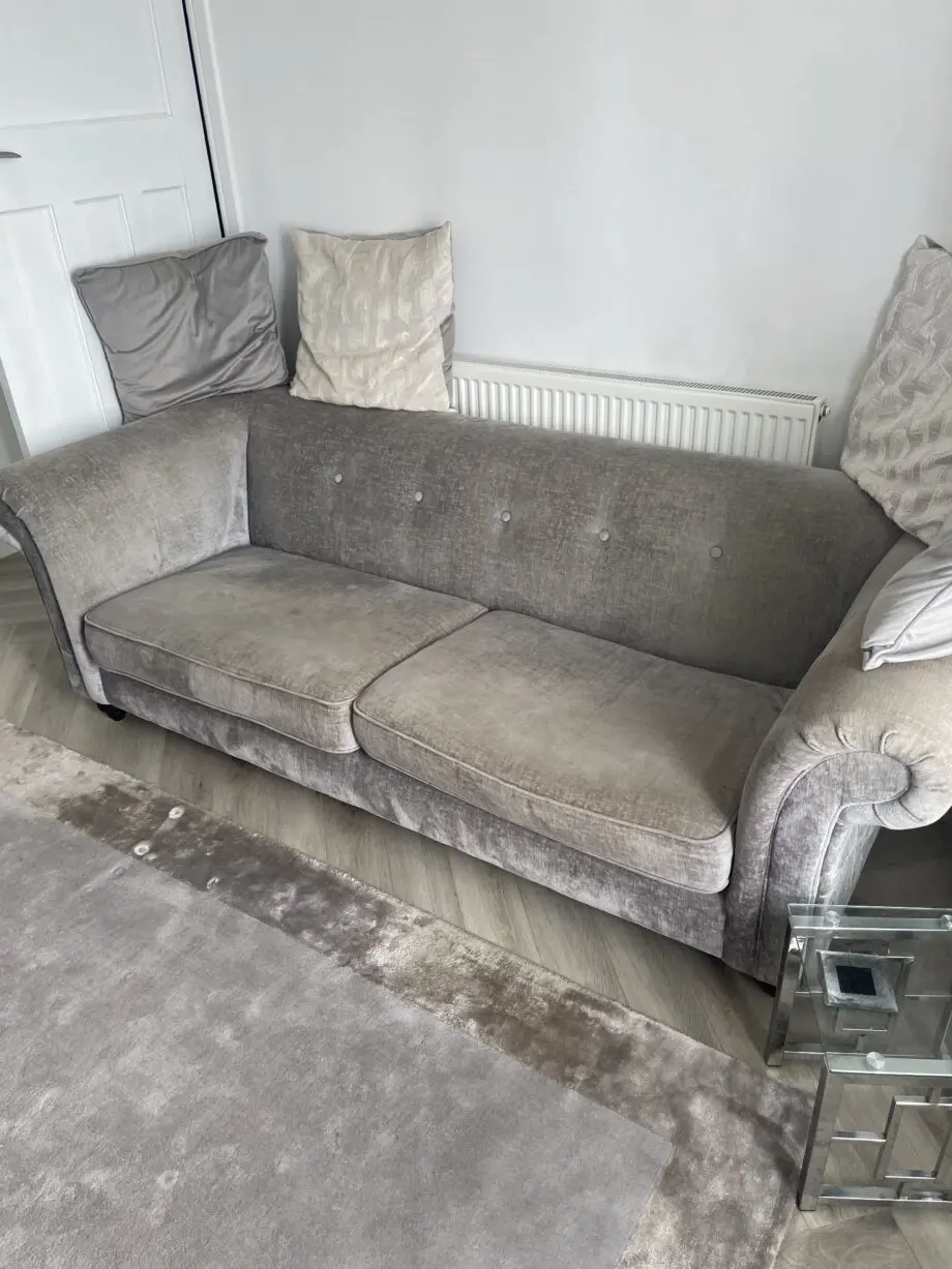 DFS rollback / chesterfield grey 3 seater and 2 seater sofas.