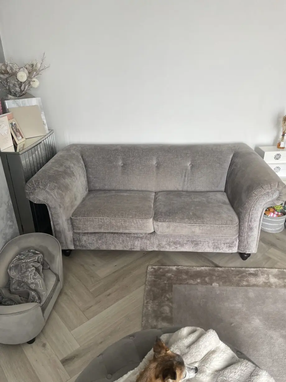 DFS rollback / chesterfield grey 3 seater and 2 seater sofas.
