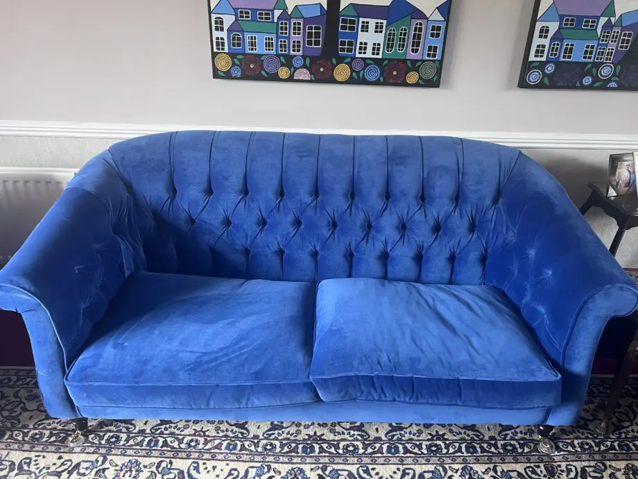 3 Seater Blue Bespoke Chesterfield Style Sofa made by Sofa and Stuff - https://sofasandstuff.com