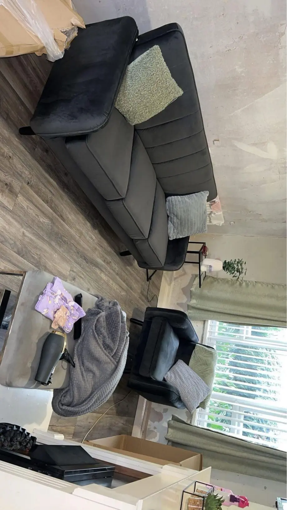 Grey fabric sofa and chair