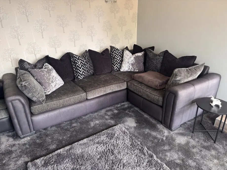 DFS Grey Corner Sofa with cushions (includes foot stool)