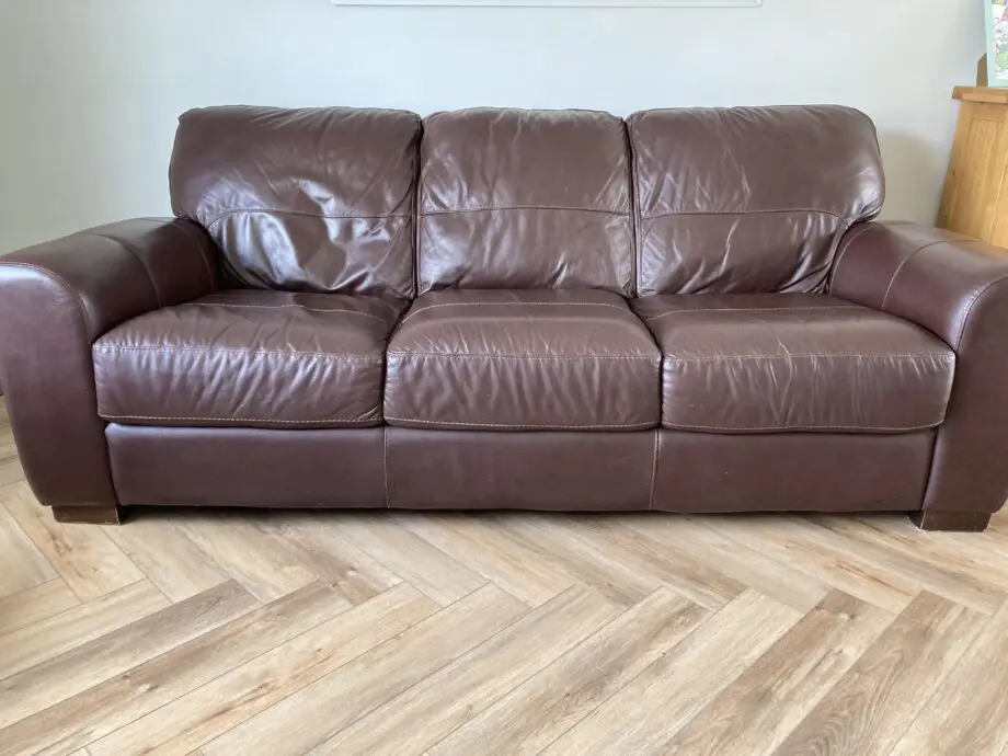 DFS brown leather 3 seater sofa