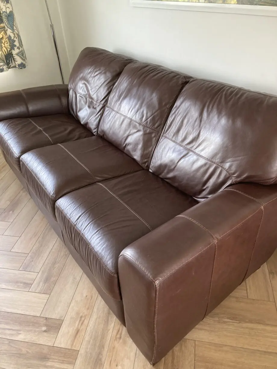 DFS brown leather 3 seater sofa