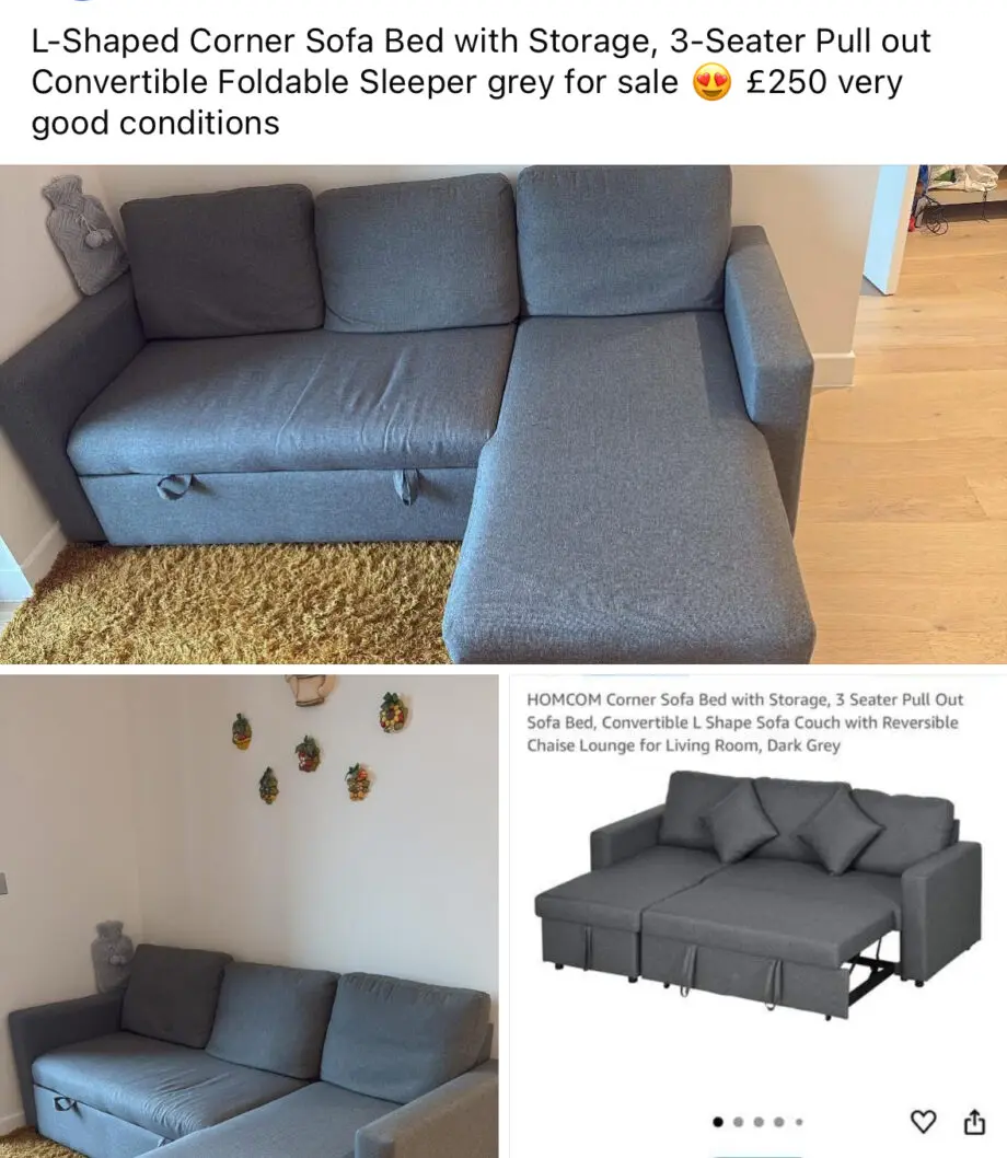 Grey L shape sofa
