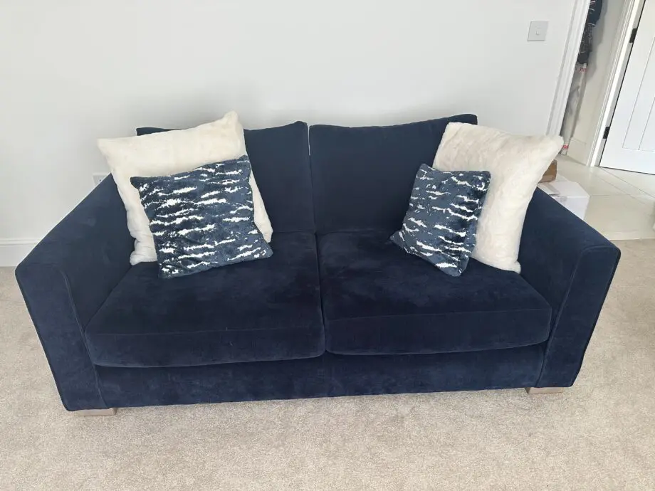 Sofology Majestica Sofa’s and footstool - 3 seater and 2 seater - Soft Chenille Navy - Excellent Condition