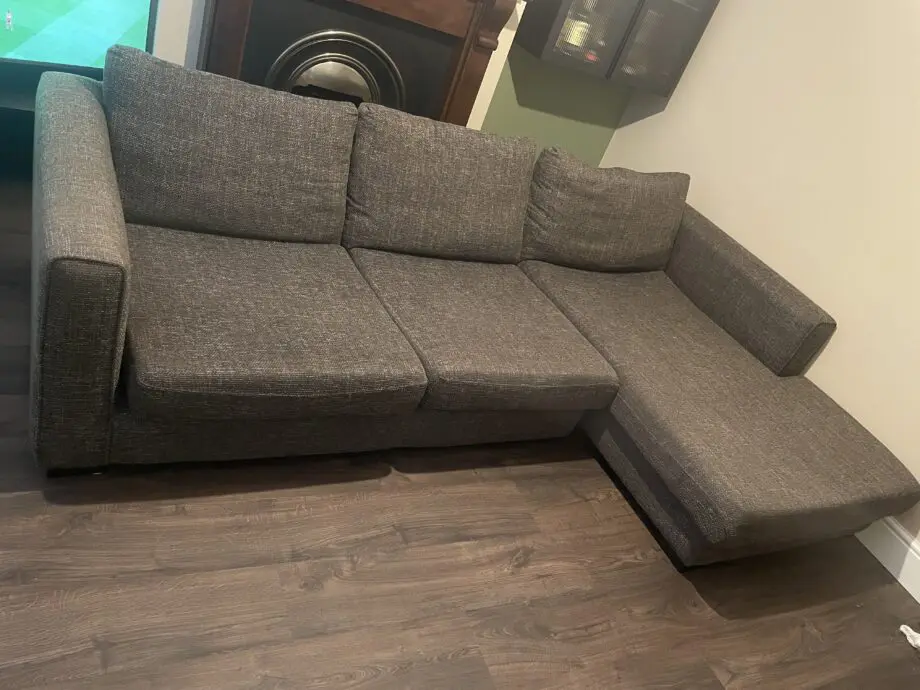 Sofology brown chaise lounge fabric sofa with ottoman foot stool