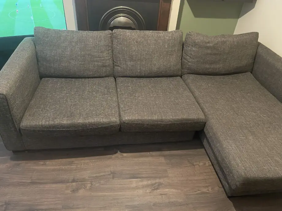Sofology brown chaise lounge fabric sofa with ottoman foot stool