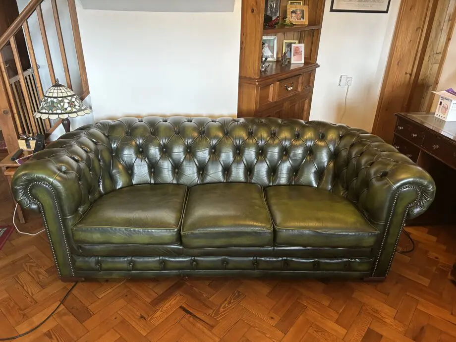 Centurion Green Leather Chesterfield sofa and Chair