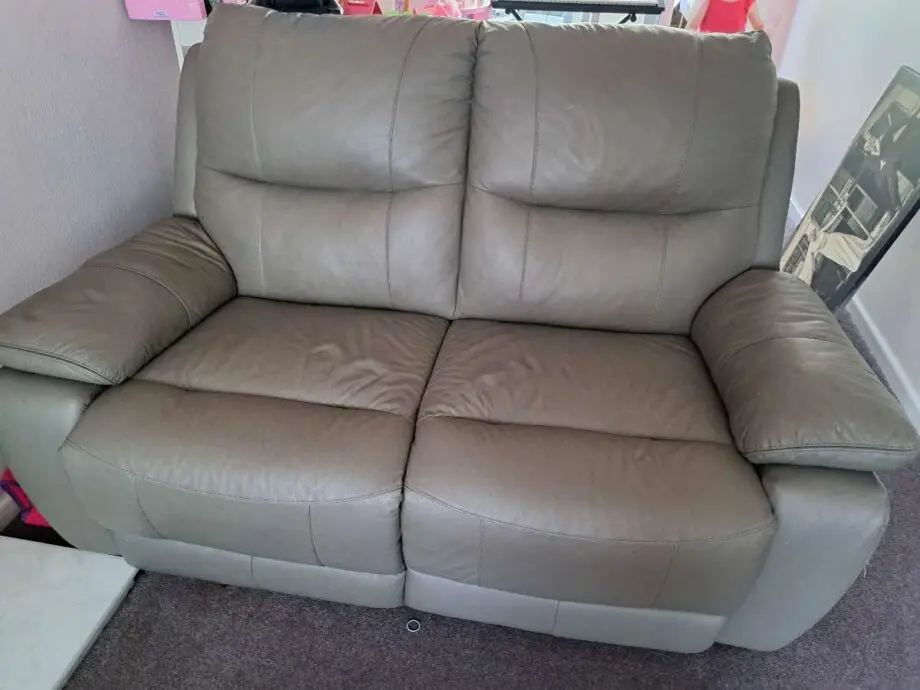 Grey leather sofas x2