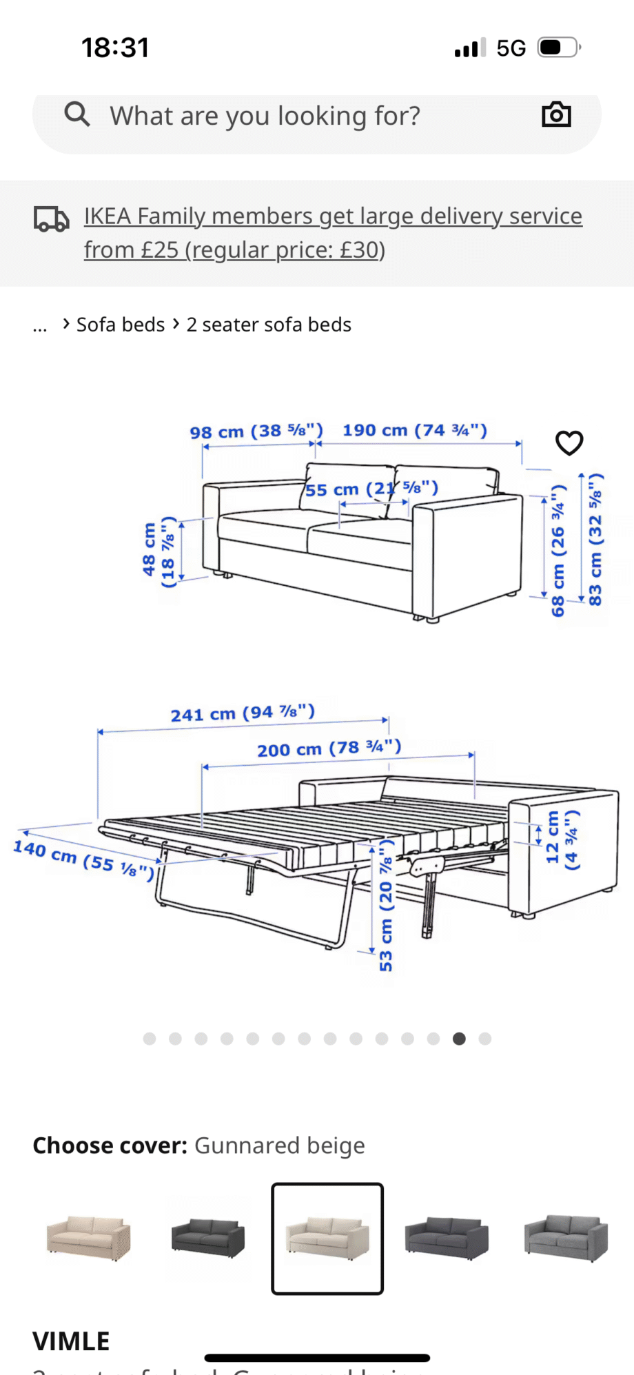Ikea 2 seater Vimle Sofa Bed