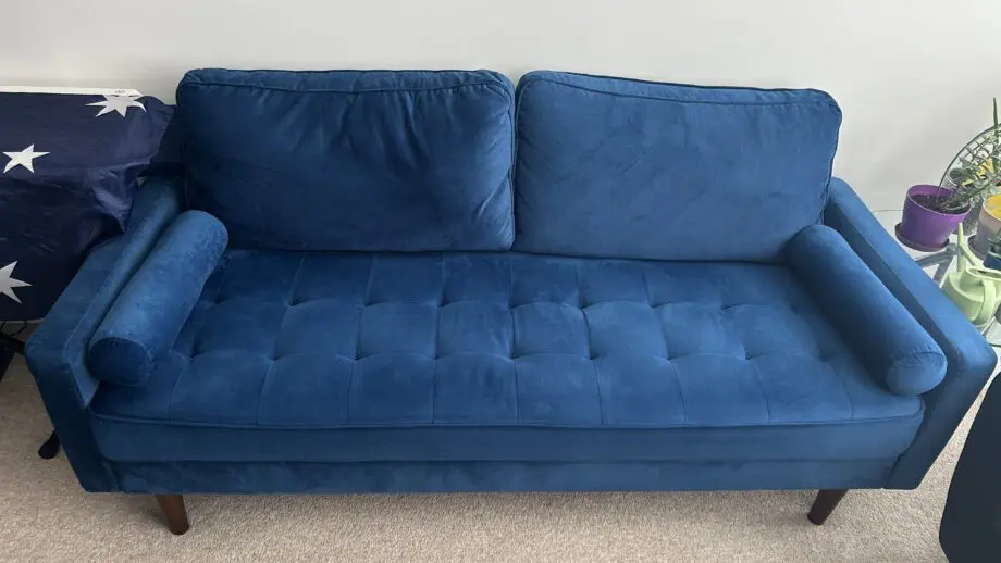 Comfy Blue Velvet Sofa – 3 Seater in Great Condition