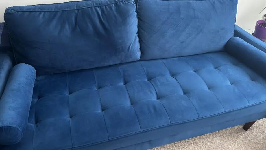 Comfy Blue Velvet Sofa – 3 Seater in Great Condition