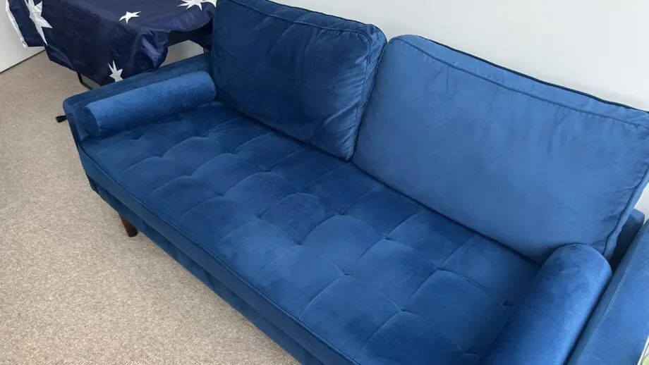 Comfy Blue Velvet Sofa – 3 Seater in Great Condition
