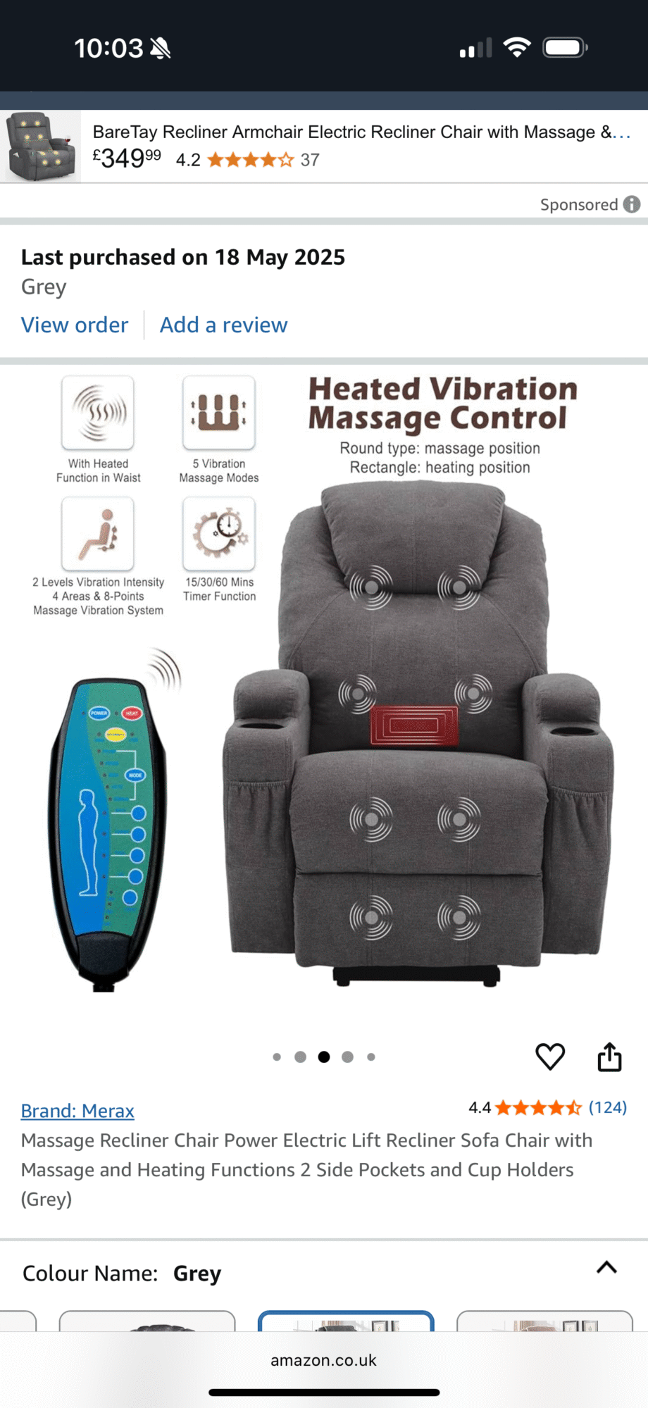 Grey electric reclining assisting chair